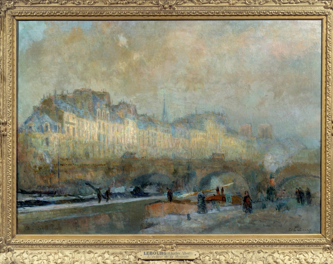 Pariisi, La Monnaien sulku, talviaurinko tai Albert Lebourgin (1849-1928) maalaus Pont-Neufista ja Île de la Citesta. 1800-luvulla. Aurinko. 0,815 x 1,155 Musee d
