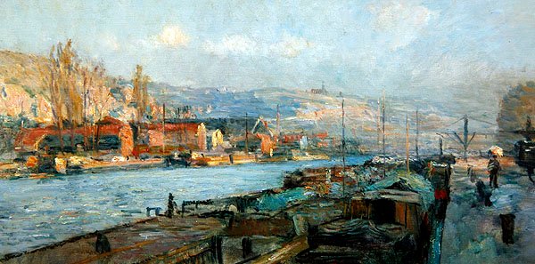 Ile Lacroix ja Cote Sainte-Catherine, Rouen, illalla tekijältä Albert Charles Lebourg
