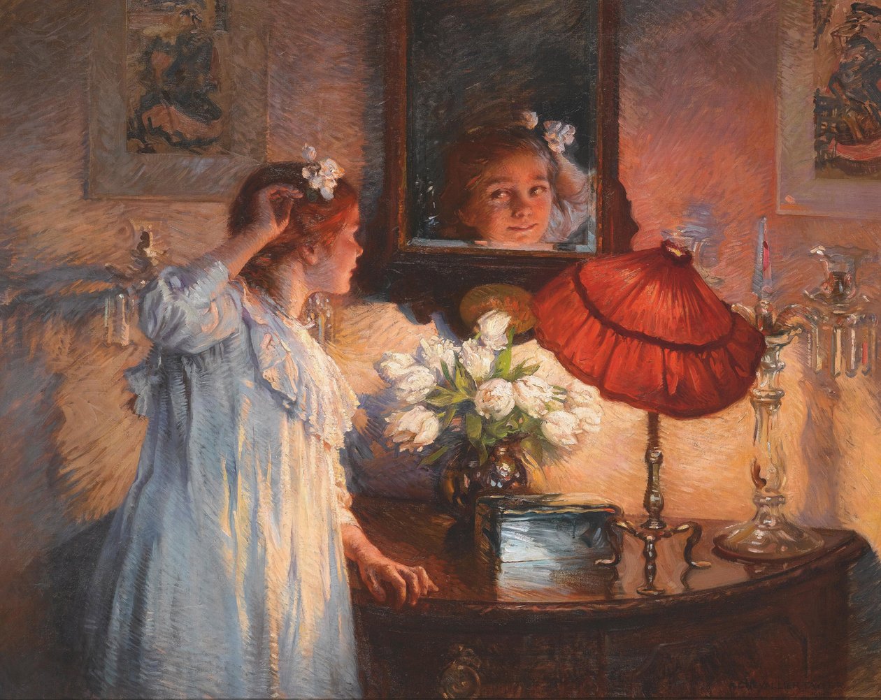 Peili - Albert Chevallier Tayler (1862-1925). Öljy kankaalle tekijältä Albert Chevallier Tayler