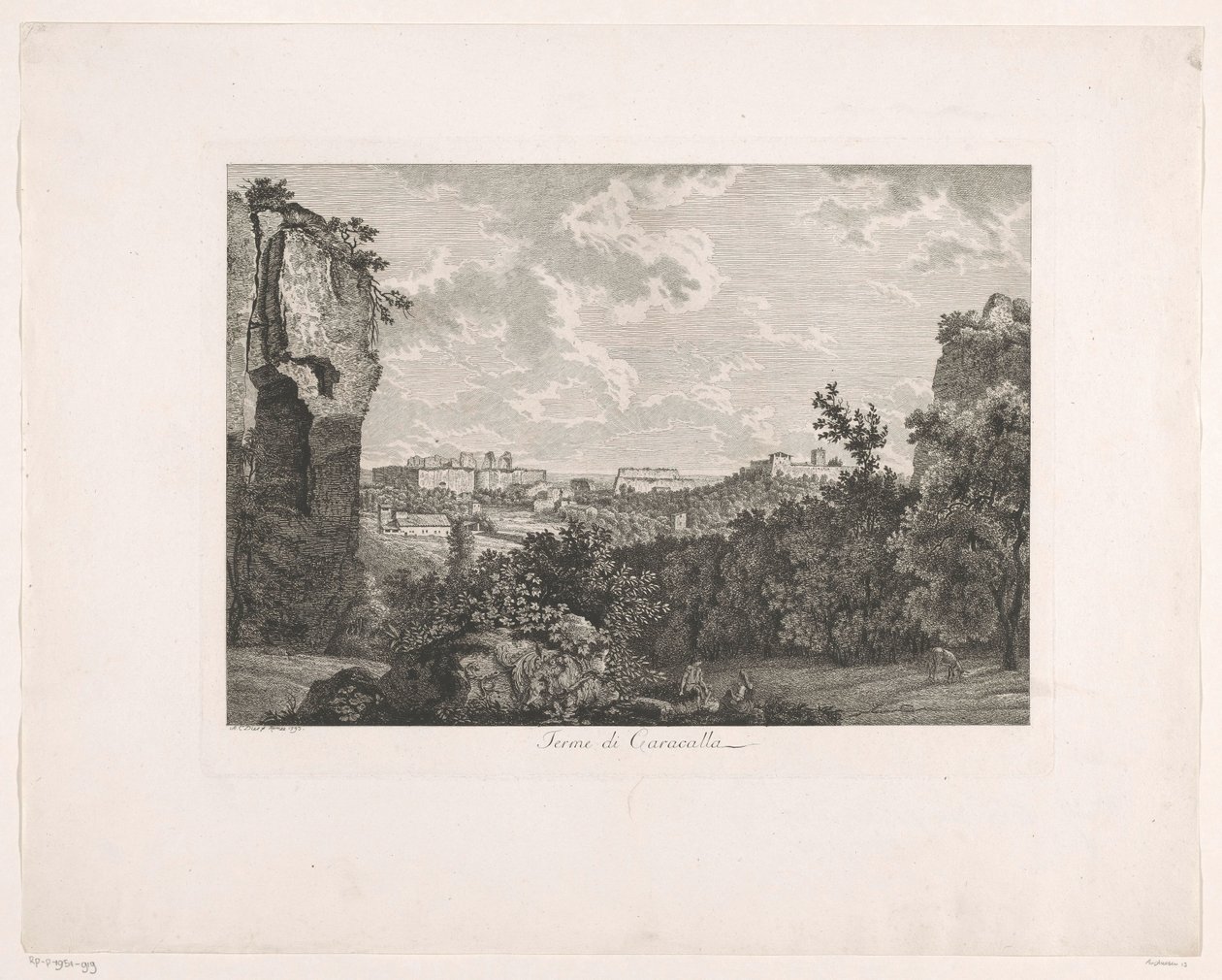 Caracallan kylpylät Terme di Caracalla (otsikko esineessä) Kuvankauniita kaiverrettuja esitteitä Italiasta (sarjan nimi) tekijältä Albert Christoph Dies