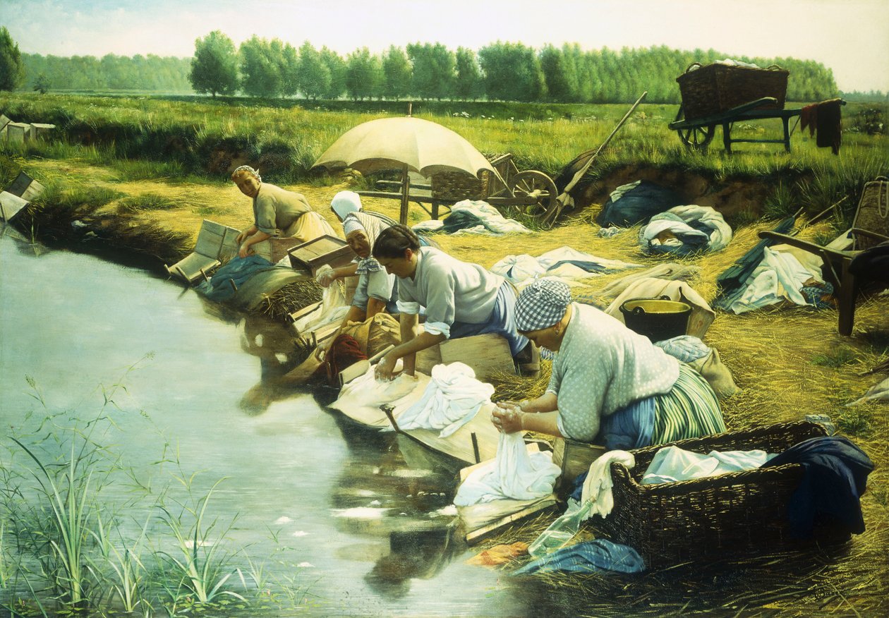 Laundry Women in the Trappes Region (öljy kankaalle) tekijältä Albert Desire