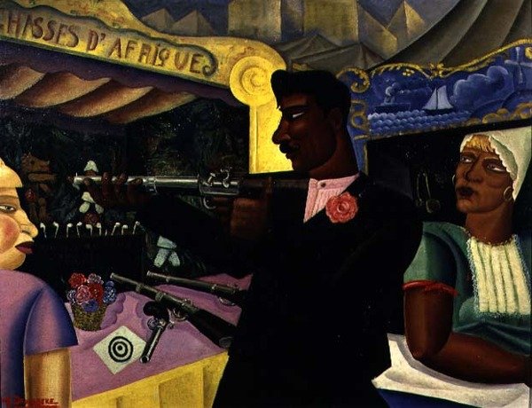 Afrikkalainen ammunta, n.1928 (öljy kartongille) tekijältä Albert Droesbeke