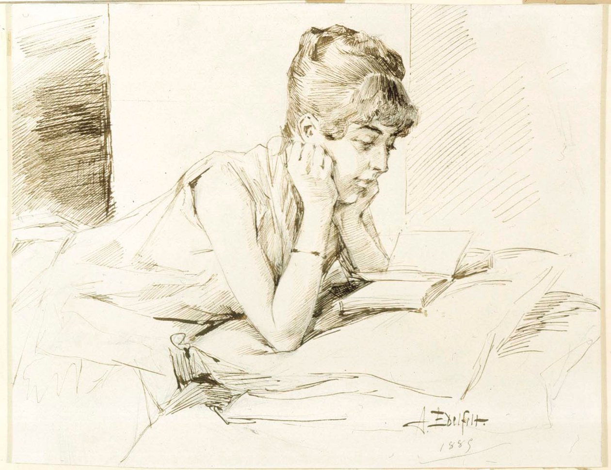 Lukeva nuori nainen tekijältä Albert Edelfelt