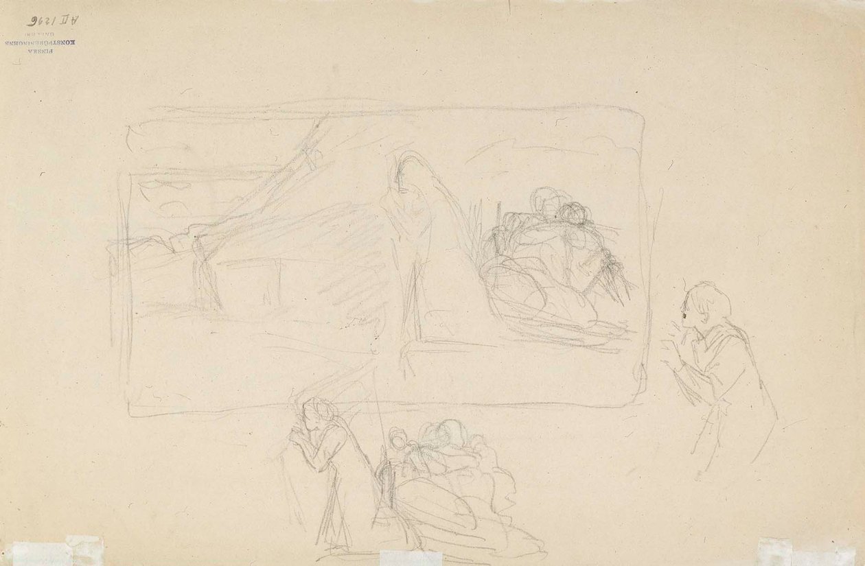Poltettu kylä, luonnos tekijältä Albert Edelfelt
