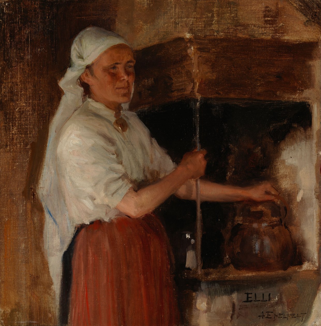 Elli Jäppinen hellan ääressä, luonnos tekijältä Albert Edelfelt