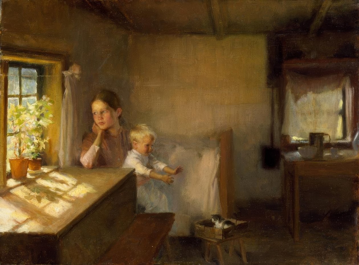 Nainen lapsen kanssa auringonvalossa tekijältä Albert Gustaf Aristides Edelfelt
