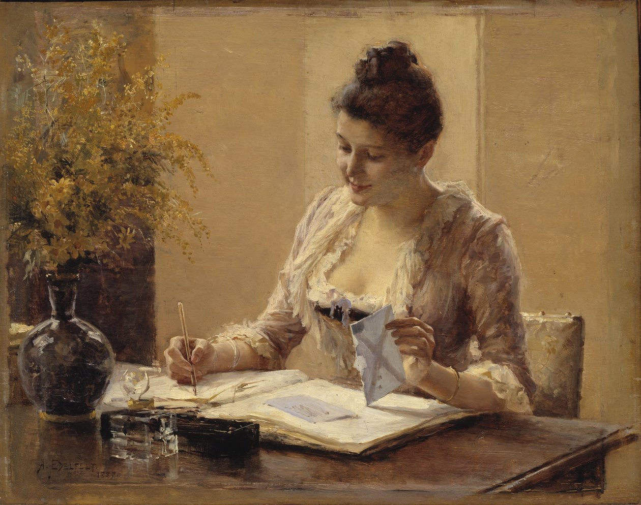 Kirjettä kirjoittava nainen tekijältä Albert Edelfelt