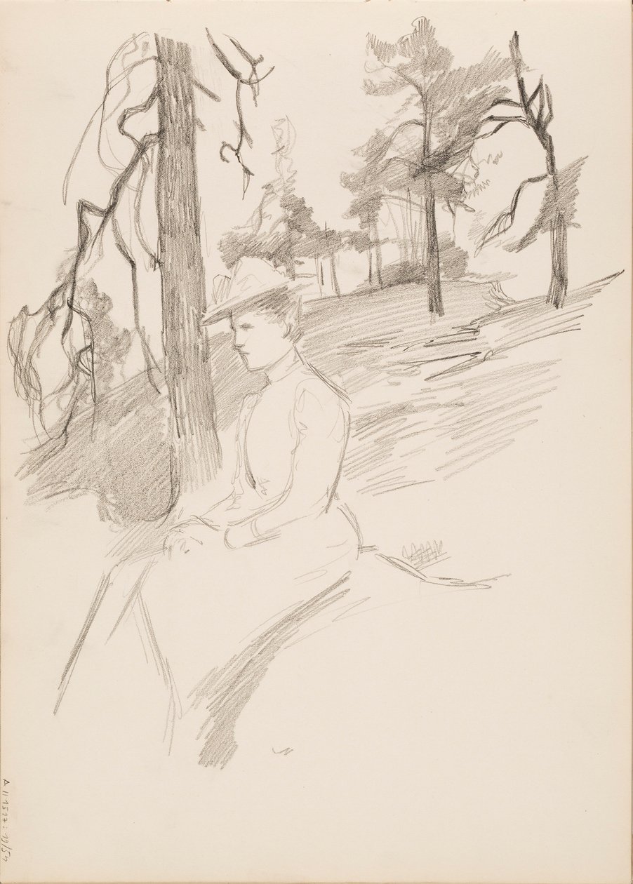 Maisemaluonnos, nainen etualalla tekijältä Albert Edelfelt
