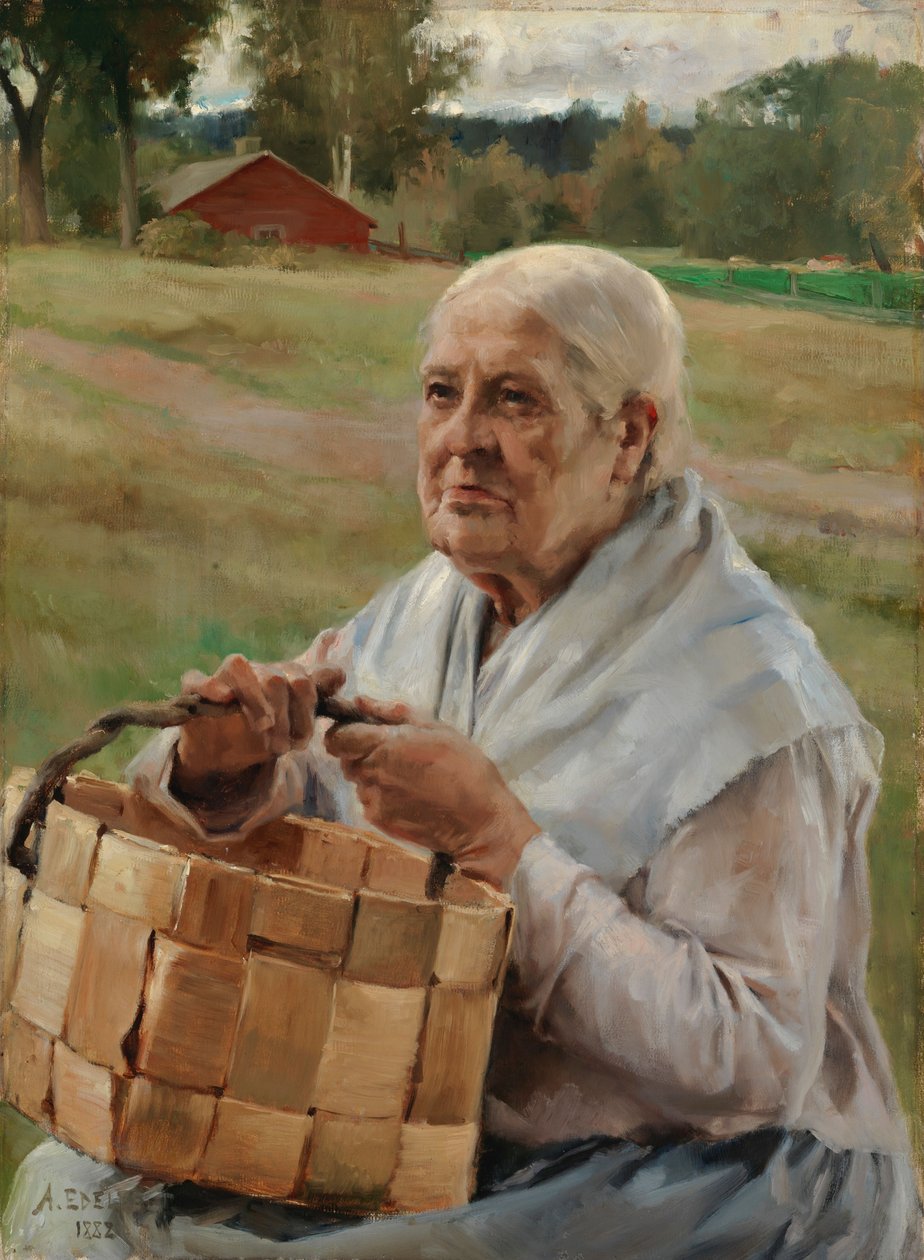 Vanha nainen pärekorin kanssa tekijältä Albert Edelfelt