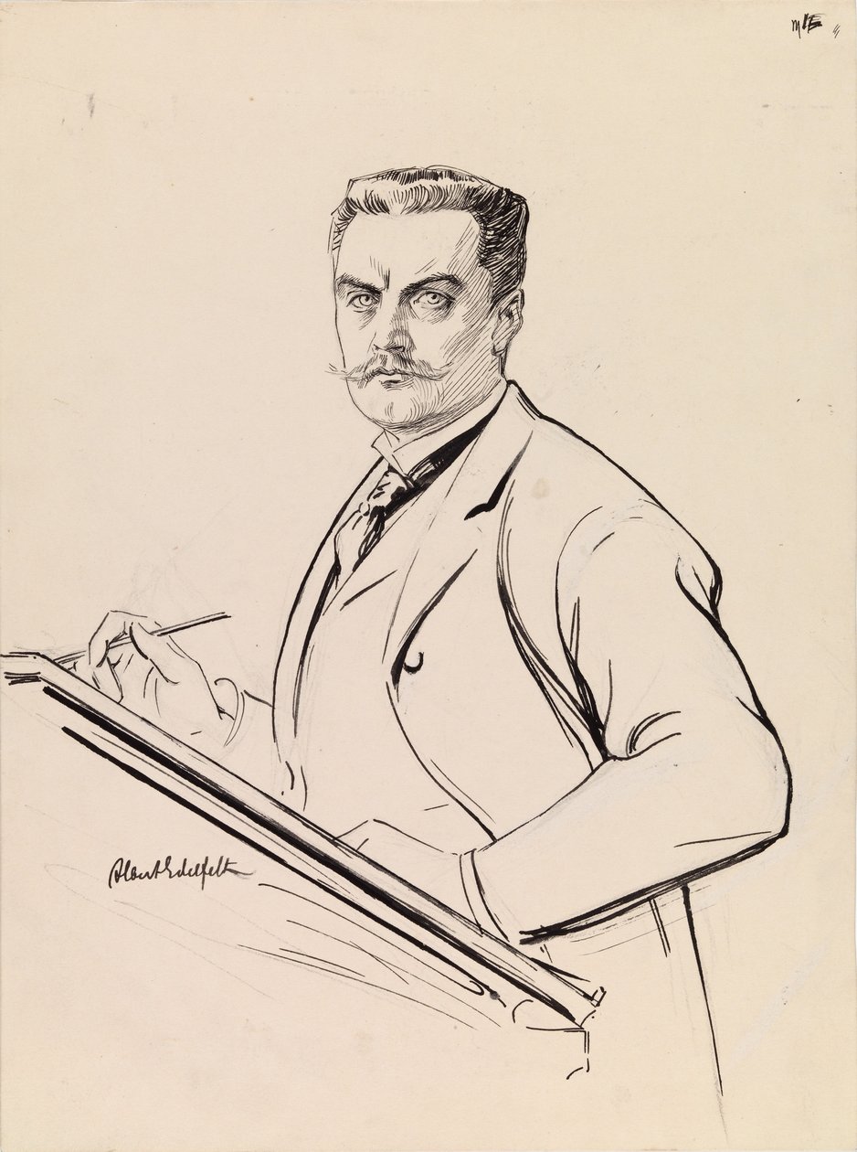 Omakuva kirjoituspöydän ääressä tekijältä Albert Edelfelt