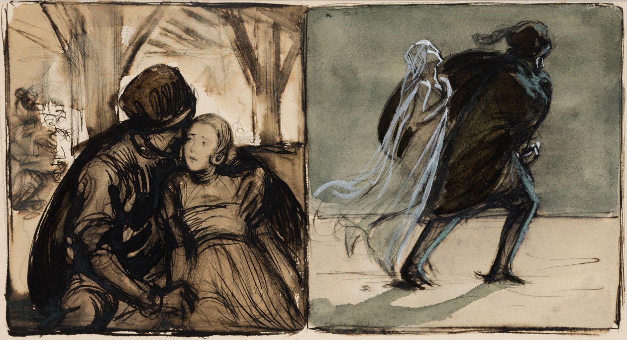 Luonnoksia Selma Lagerlöfin romaanin Herra Arnen aarre kuvituksiin tekijältä Albert Edelfelt