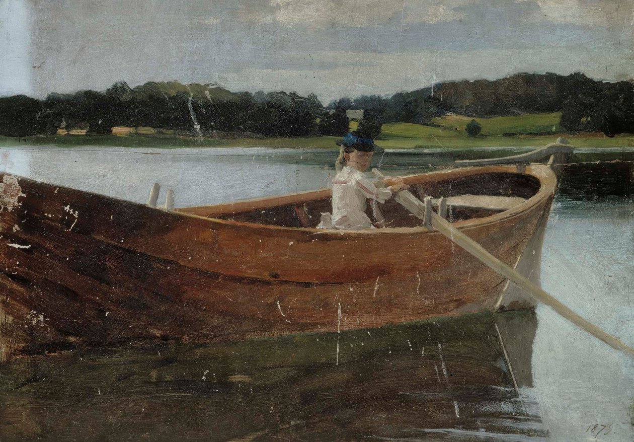 Taiteilijan sisko Berta soutuveneessä, luonnos tekijältä Albert Edelfelt