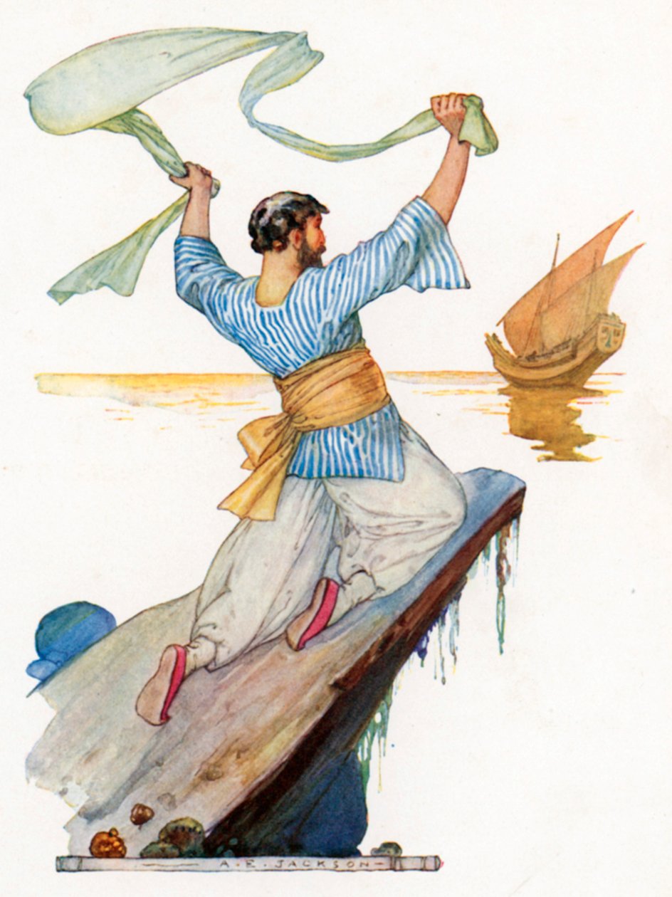 Sindbad Unfolded and Waved Historban (värilitografia) tekijältä Albert Edward Jackson