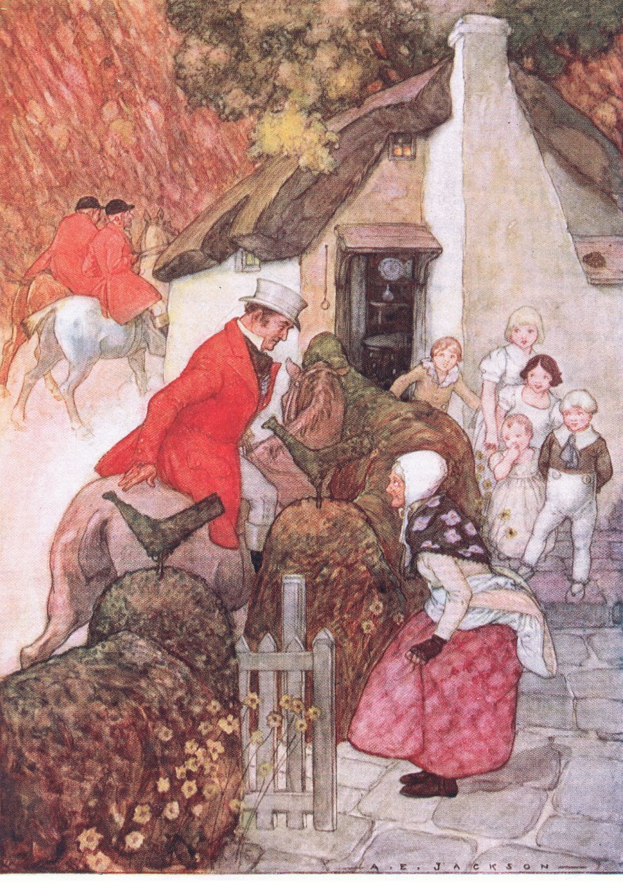 Kun hän näki Sir Johnin, hän kurjahti hyvin matalalle, The Water Babies -pubista, Humphrey Milford Oxford University Press, n. 1930 (väri litho) tekijältä Albert Edward Jackson