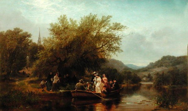 Elämänpäivä eli Kolme kertaa joen toisella puolella: Keskipäivä, hääjuhla, n. 1865 (öljy kankaalle) tekijältä Albert Fitch Bellows