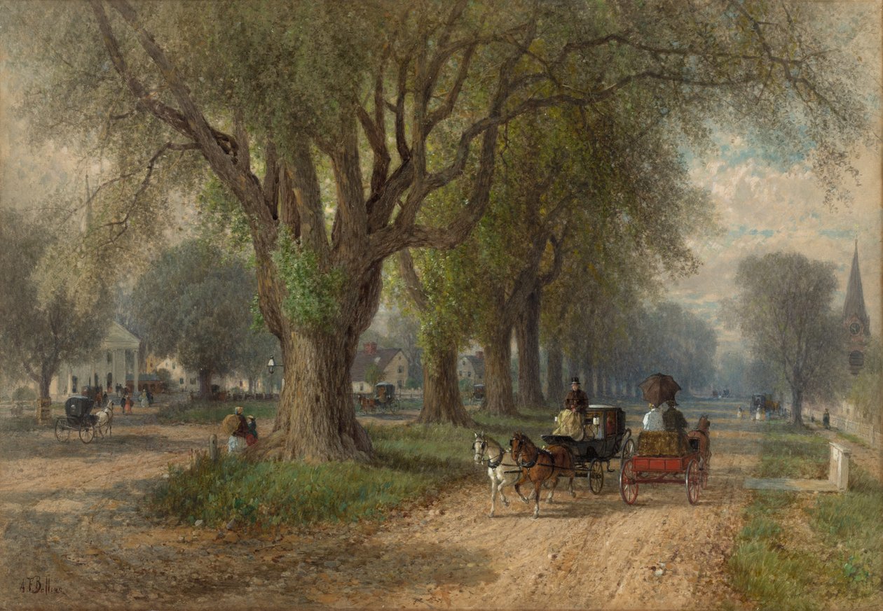 Sunnuntai Uudessa Englannissa, n. 1876 (akvarelli) tekijältä Albert Fitch Bellows
