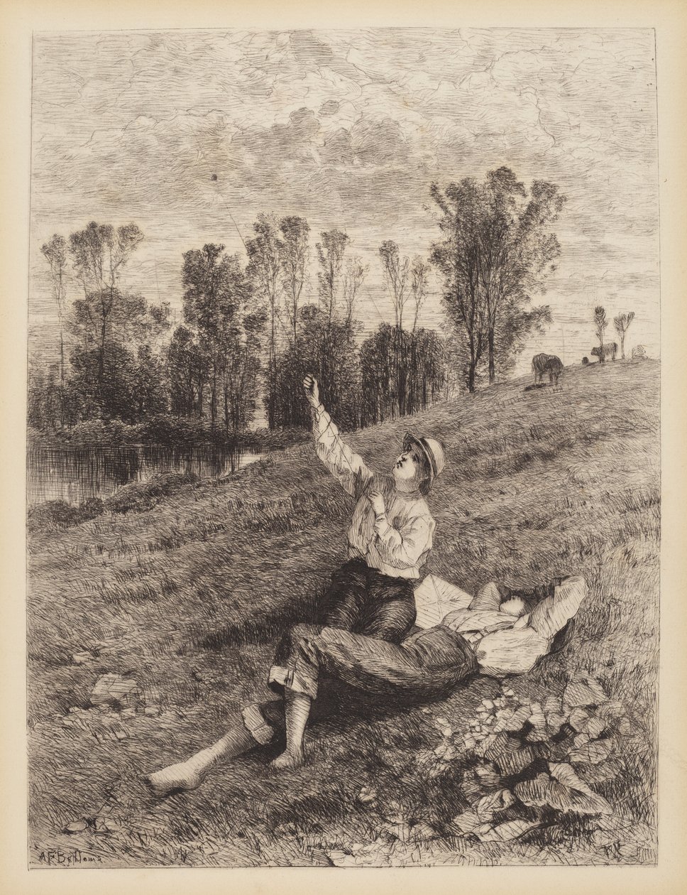 Nimetön (pojat lentävät leijaa) tekijältä Albert Fitch Bellows