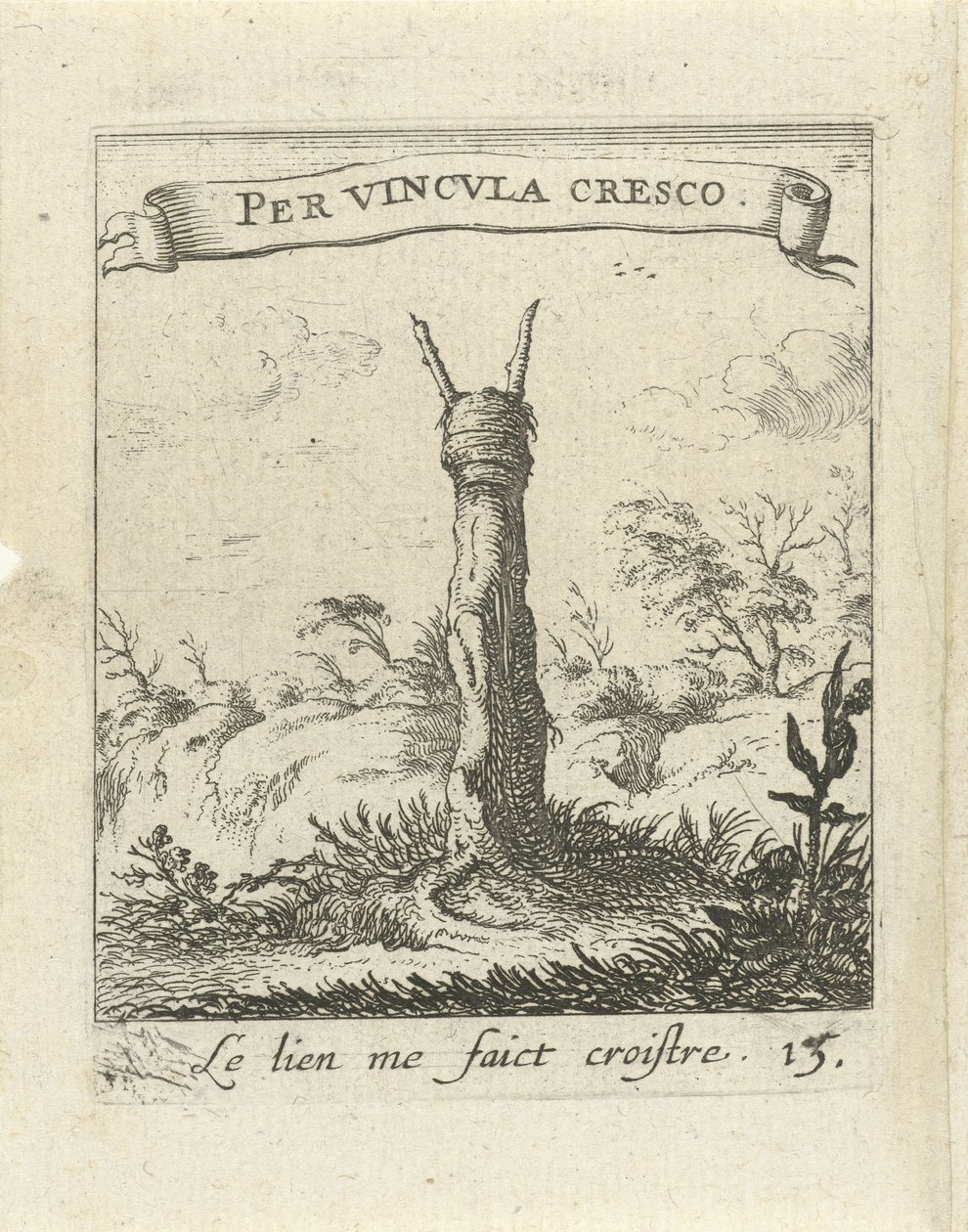 Maisema kannolla Moralising Love Emblems (sarjan nimi) Devises et emblesmes d