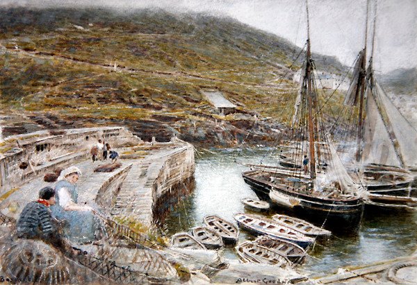 Boscastle (akvarelli ja vartaloväri paperille) tekijältä Albert Goodwin