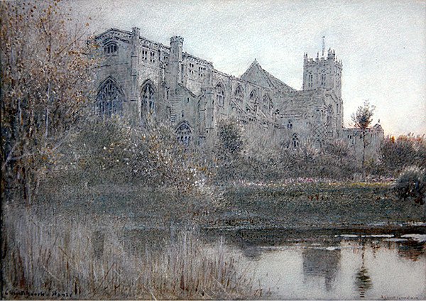 Christchurch, Hampshire (akvarelli kynällä ja musteella paperille) tekijältä Albert Goodwin