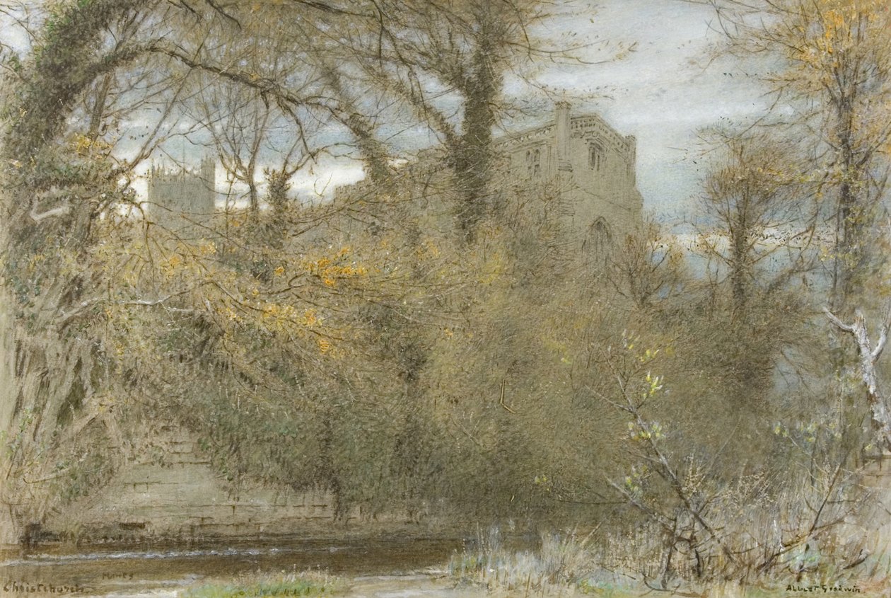 Christchurch, Hants (akvarelli, vartaloväri, öljy, värikynä ja muste paperille) tekijältä Albert Goodwin