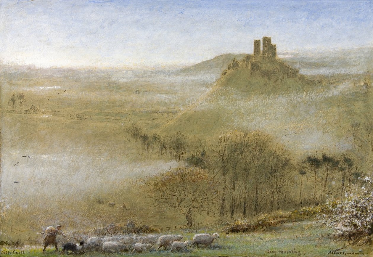 Corfen linna, toukokuun aamu, n. 1860 - noin 1932 (kynä, akvarelli, vartaloväri, kynä ja muste paperille) tekijältä Albert Goodwin