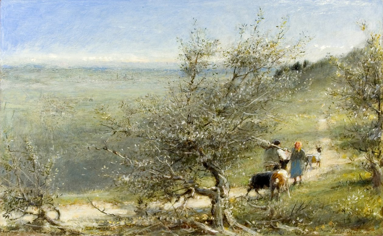 Firenze kukkuloilta lähellä Fresolea, n. 1860-n. 1932 (öljy, kynä ja muste aluksella) tekijältä Albert Goodwin