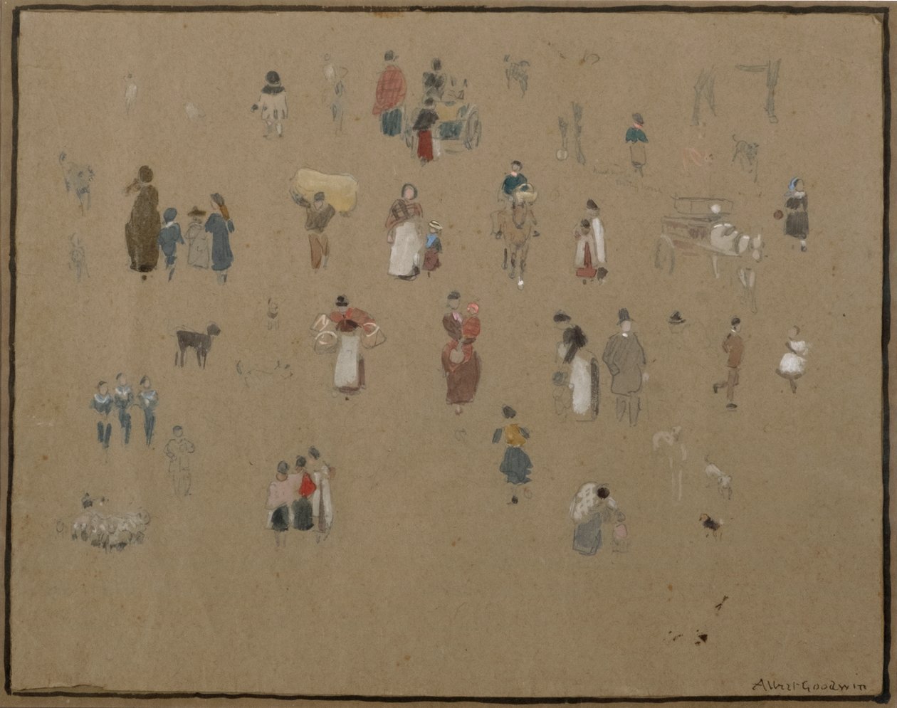 Going to Market (akvarelli ja lyijykynä sekä bodycolor sävytetylle paperille) tekijältä Albert Goodwin