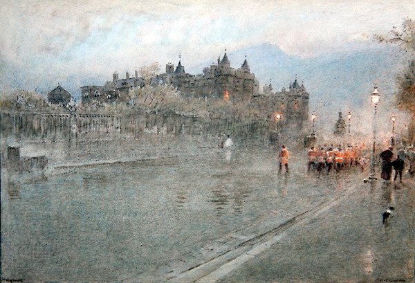 Holyrood, Edinburgh (kynä ja muste vesivärillä paperille) tekijältä Albert Goodwin