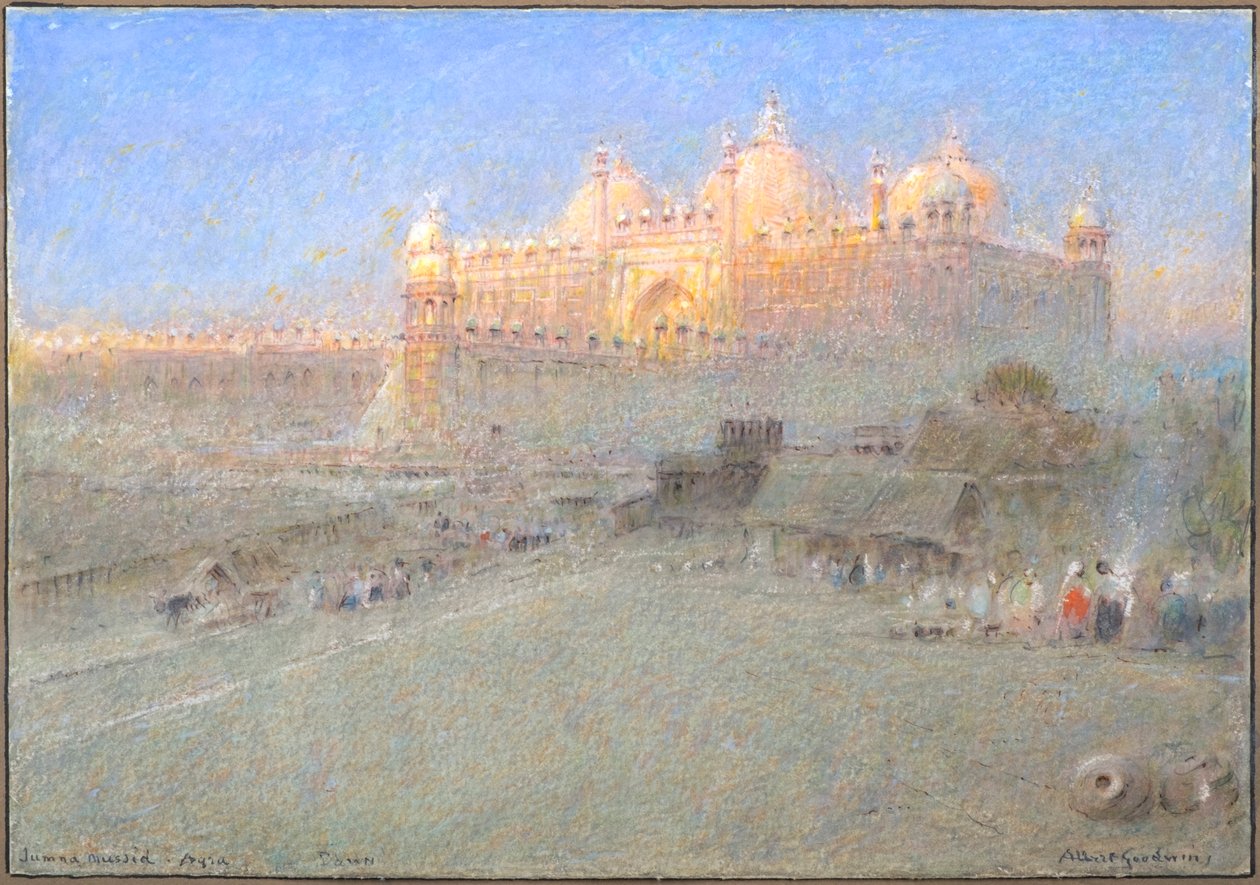 Jumna Musjid, Agra, aamunkoitto (akvarelli, bodycolor ja muste) tekijältä Albert Goodwin