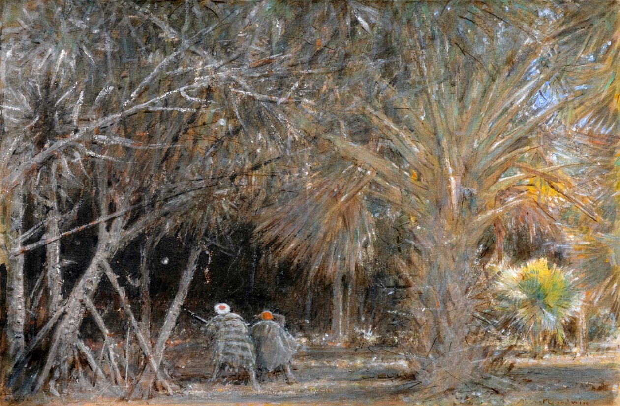 Viidakko, tutkimusmatkailijat (akvarelli ja bodycolour) tekijältä Albert Goodwin