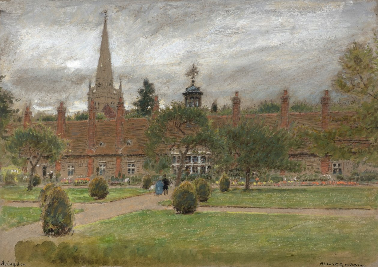 Long Alley Almshouses, Abingdon (akvarelli) tekijältä Albert Goodwin