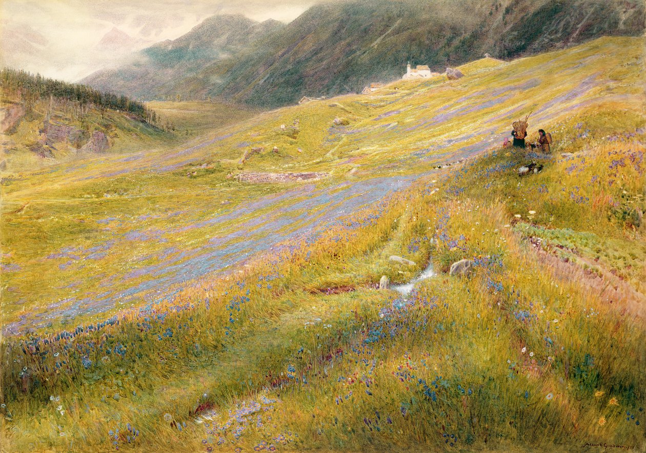 Alppien kesä, 1874 (wc vartalovärillä paperilla) tekijältä Albert Goodwin