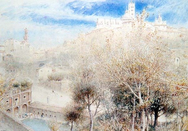 Fonte Branda, Siena (akvarelli) tekijältä Albert Goodwin