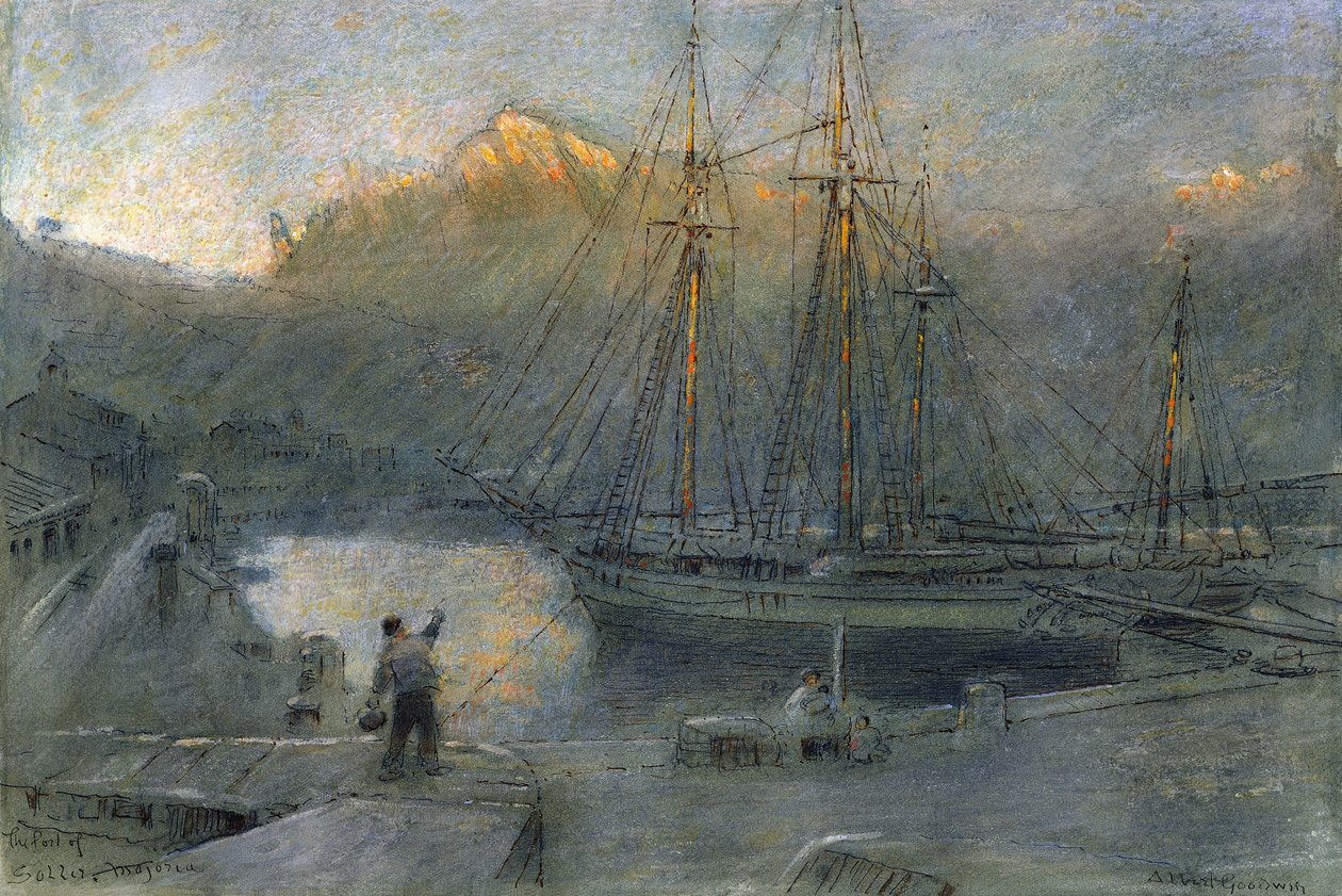 Sollon satama, Mallorca, tekijältä Albert Goodwin
