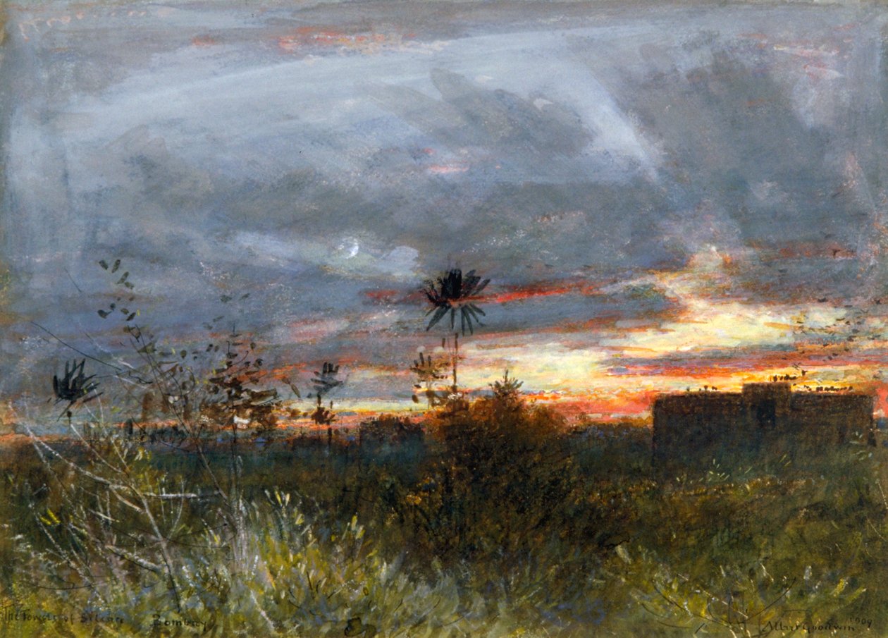 "The Towers of Silence, Bombay", 1909 tekijältä Albert Goodwin