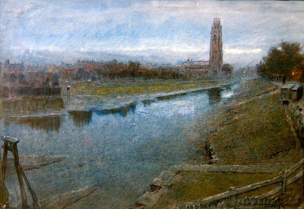 Näkymä Bostonista, Lincolnshirestä (kynä, kynä ja muste ja akvarelli paperille) tekijältä Albert Goodwin