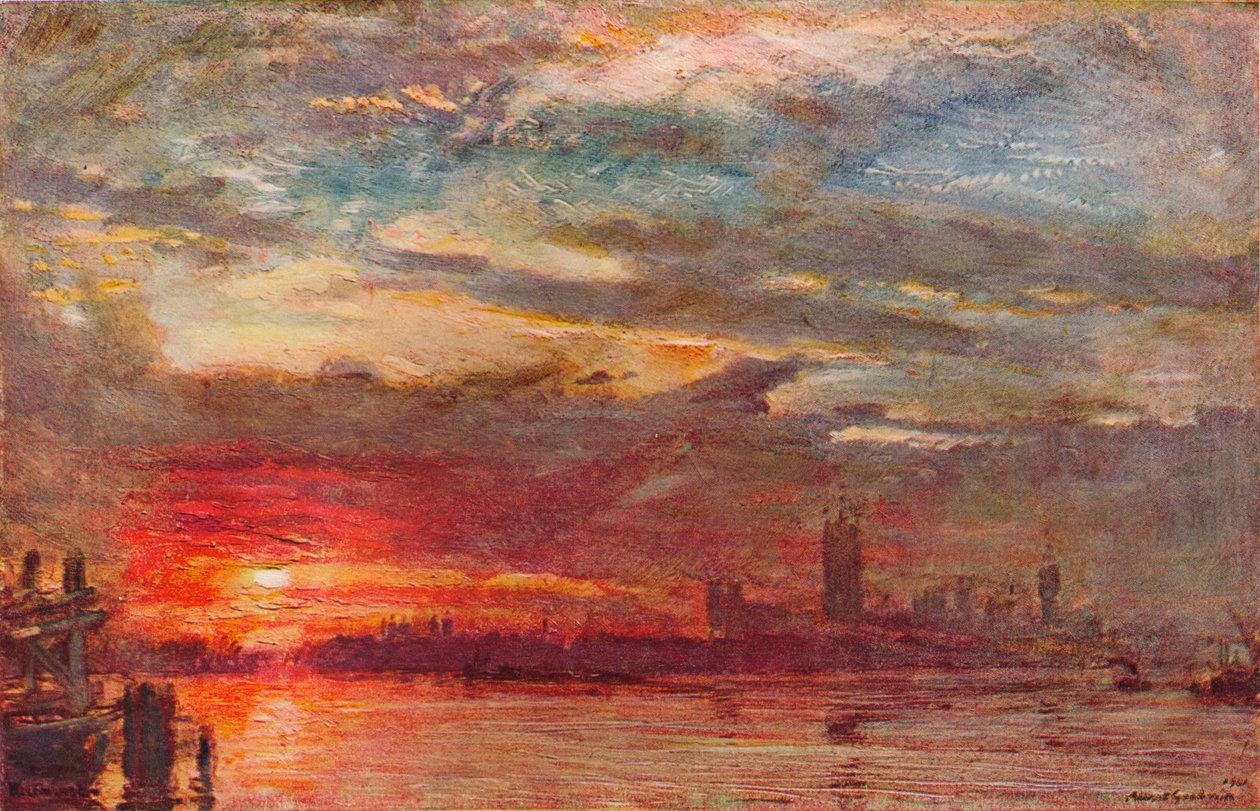 Westminsterin auringonlasku, 1900 tekijältä Albert Goodwin