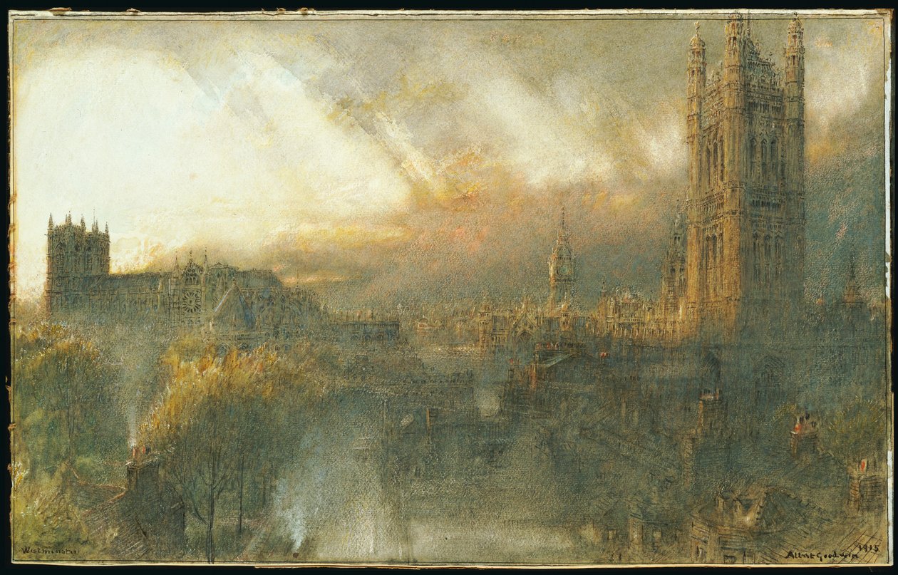 Westminster talon huipulta, 1915 tekijältä Albert Goodwin