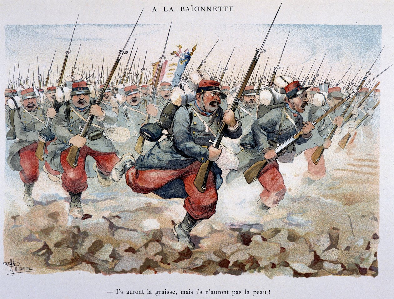 A la bajonetti - Albert Guillaumen (1873-1942) "" Album militaire "" -julkaisussa, noin 1900 tekijältä Albert Guillaume