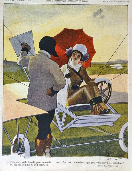 Lentokone (väri litho) tekijältä Albert Guillaume