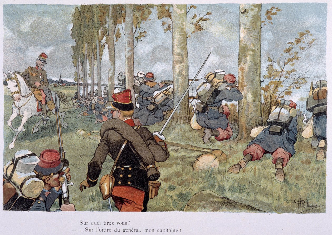 Toiminnan aikana Albert Guillaumen (1873-1942) "" Military Album" -elokuvassa, noin 1900 tekijältä Albert Guillaume