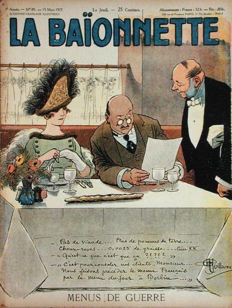 Menus de Guerre, La Baionnette, 15. maaliskuuta 1917 tekijältä Albert Guillaume