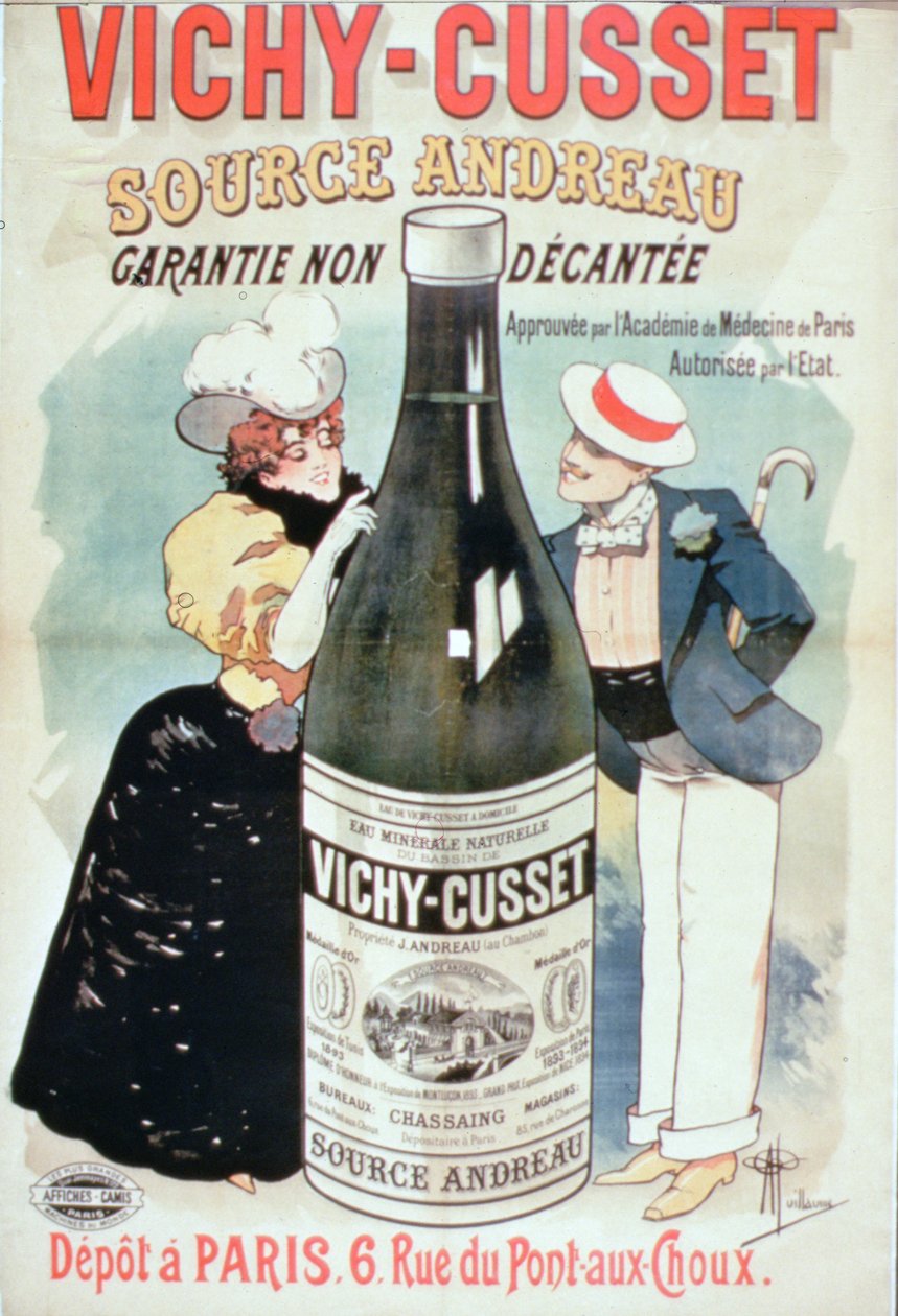 Julistemainos "Vichy-Cusset Mineral Water", Pariisi (väri litho) tekijältä Albert Guillaume