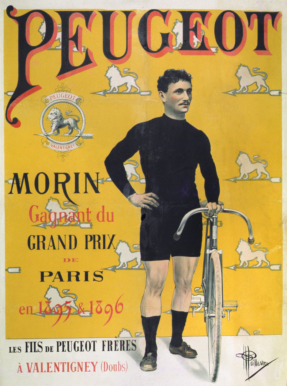 Juliste, joka mainostaa polkupyöriä "Peugeot", 1896 tekijältä Albert Guillaume