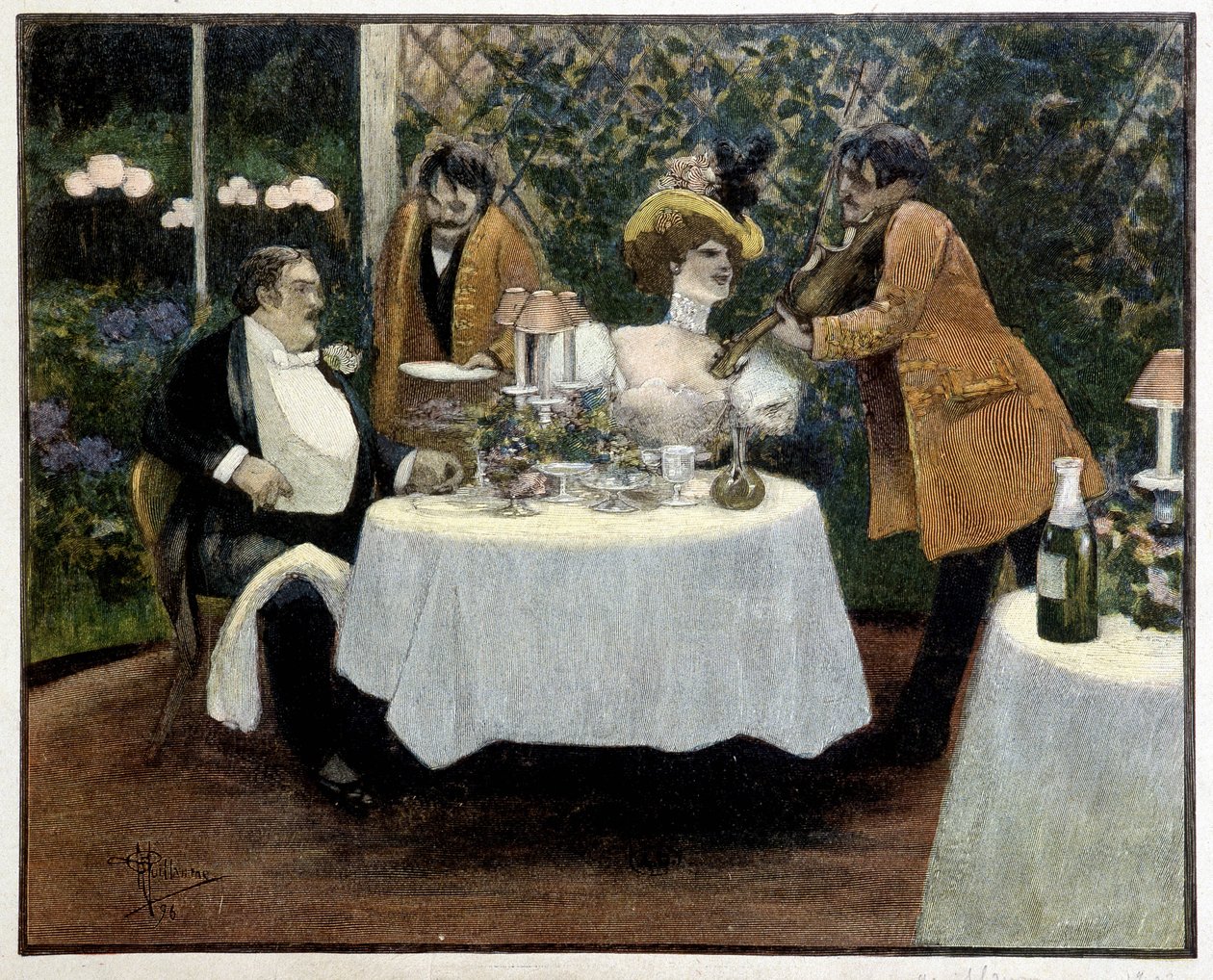 Ravintola, piirustus Guillaume tekijältä Albert Guillaume