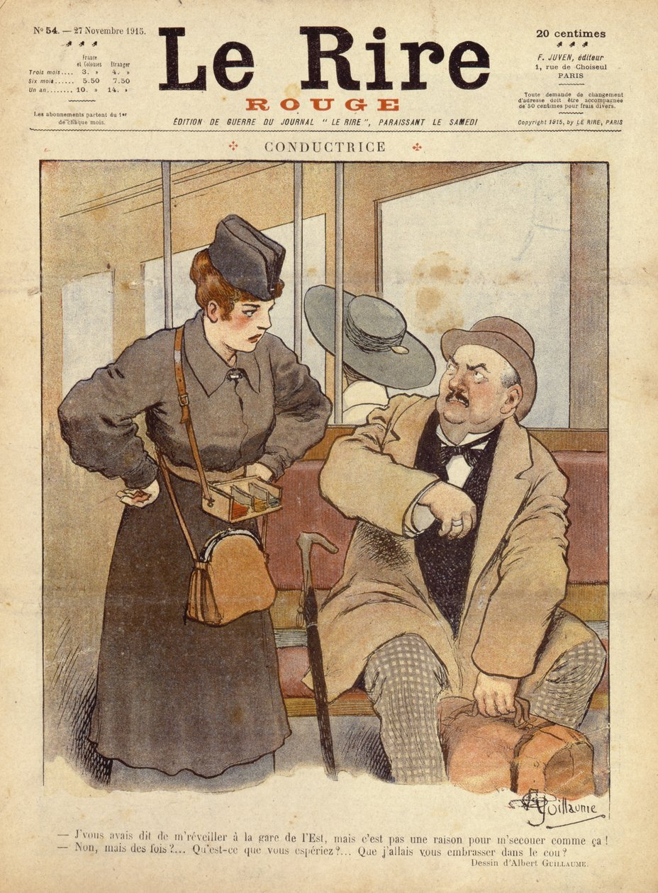 Junan konduktööri, sarjakuva Le Rire Rougesta, 27. marraskuuta 1915 tekijältä Albert Guillaume