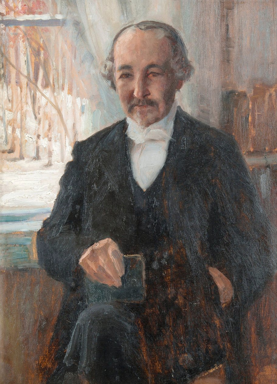 Muotokuva runoilija Zacharias (Sacharias) Topelius (1818-1898) par Edelfelt, Albert Gustaf Aristides (1854-1905), - Öljy pahville, 41x30 - Yksityiskokoelma tekijältä Albert Gustaf Aristides Edelfelt