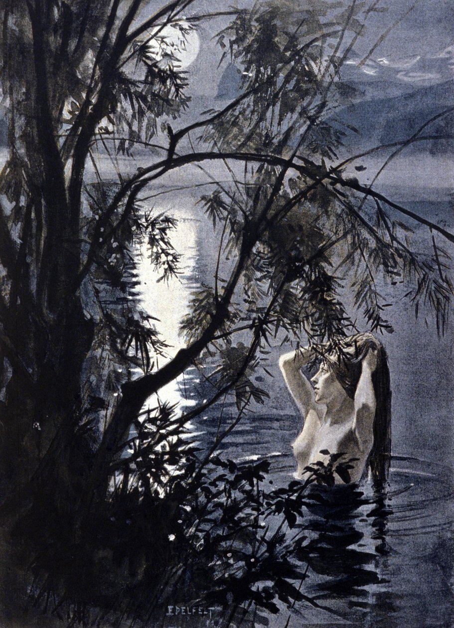 Esitys ondiinista, germaanisen mytologian vesinymfistä. Kuvitus Albert Edelfelt (1854 - 1905). tekijältä Albert Gustaf Aristides Edelfelt