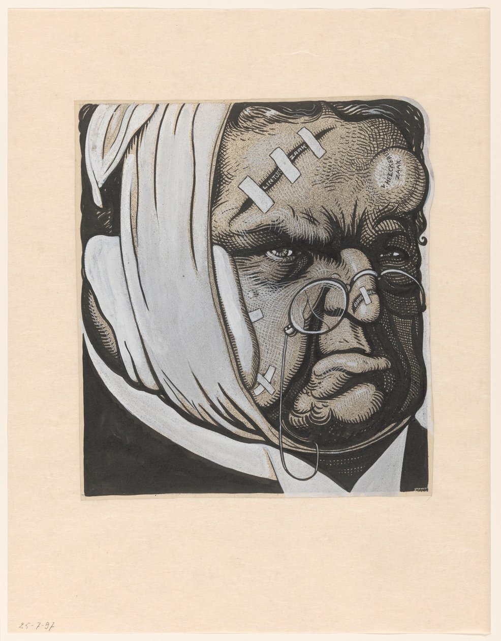 Karikatyyri Abraham Kuyperista Bryssel-matkan ja van Heeckerenin tapauksen jälkeen tekijältä Albert Hahn (I)